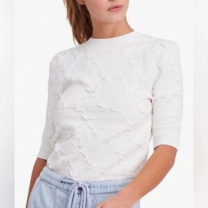 Free People Eden Textured Top | Elbow Sleeve | White | Size Medium
